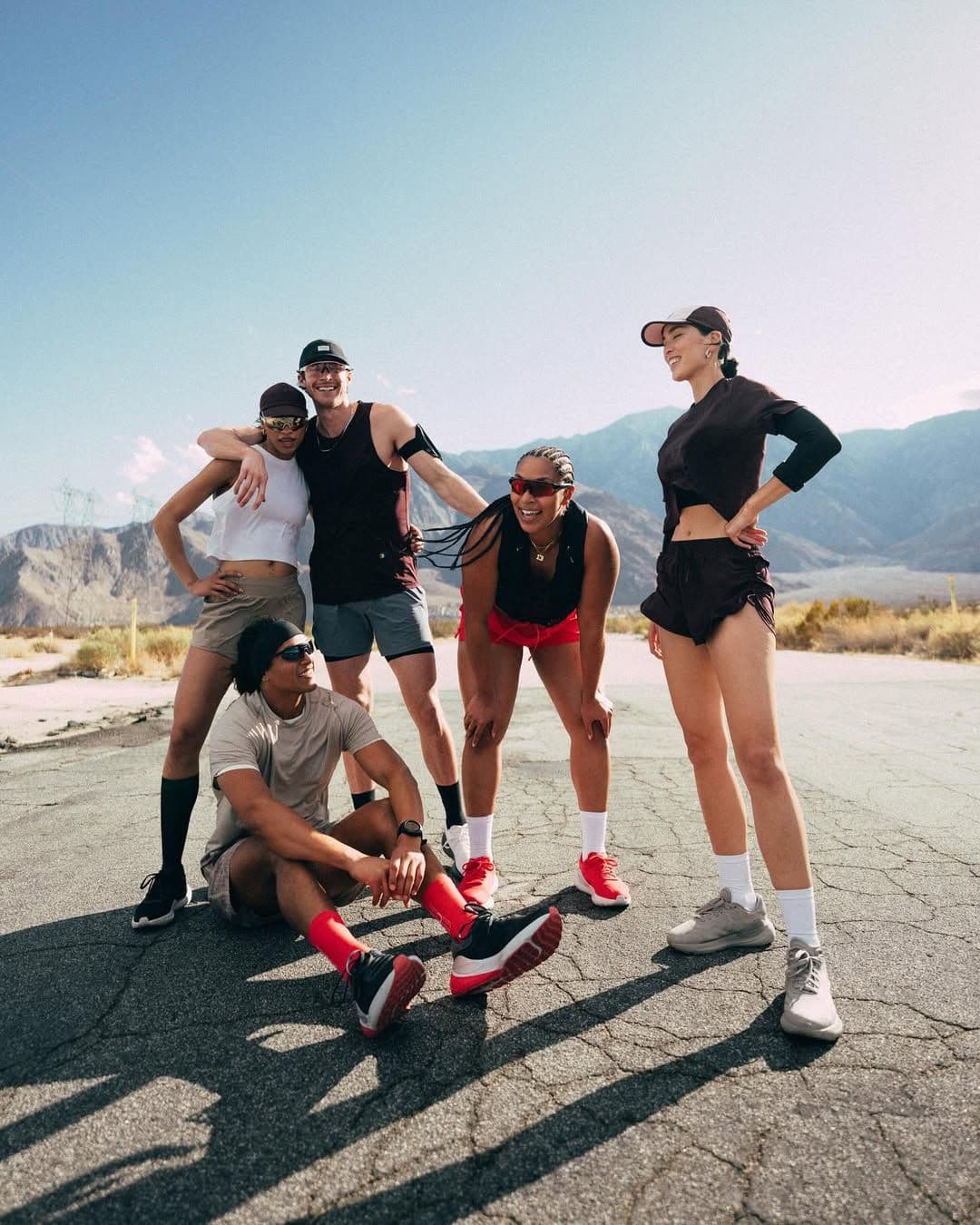 Group of friends posing after a run