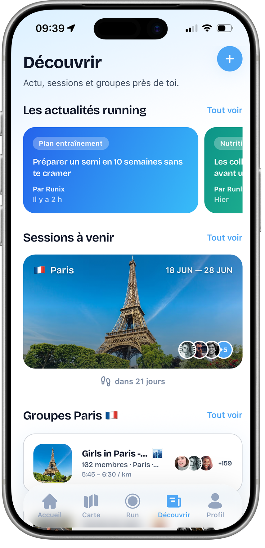 Runly app screenshots: Discover